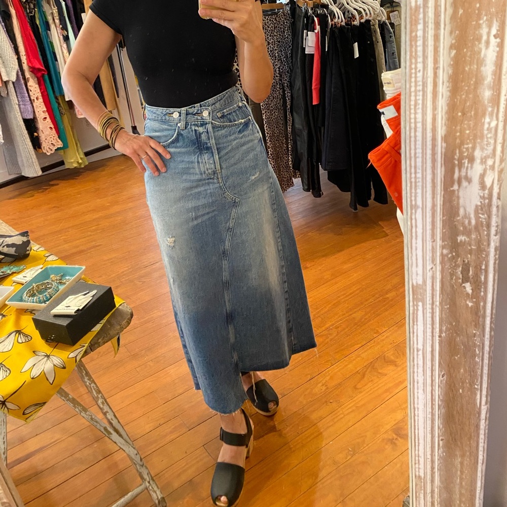 Free People long denim skirt, distressed, New!